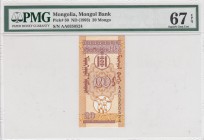 Mongolia, 20 Monga, 1993, UNC, p50 
PMG 67 EPQ
Serial Number: AA0350524
Estimate: 15-30 USD
