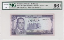 Morocco, 5 Dirhanms, 1970, UNC, p56a 
PMG 66 EPQ
Serial Number: A/48 497275
Estimate: 50-100 USD