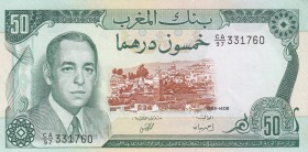Morocco, 50 Dirhams, 1970-1985, UNC, p58b 
Serial Number: CA/97 331760
Estimate: 50-100 USD