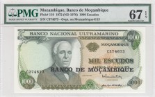 Mozambique, 1.000 Escudos, 1976, UNC, p119 
PMG 67 EPQ
Serial Number: C374673
Estimate: 15-30 USD