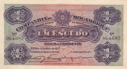 Mozambique, 1 Escudo, 1937, XF, pR33 
Serial Number: 064685
Estimate: 75-150 USD