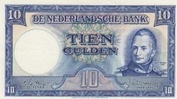 Netherlands, 10 Gulden, 1945, XF, p75b 
There is a pinhole.
Serial Number: 5AX524542
Estimate: 30-60 USD