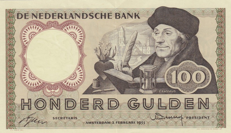 Netherlands, 100 Gulden, 1953, AUNC (-), p88 
Serial Number: V 092098
Estimate...