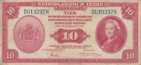 Netherlands, 10 Gulden, 1943, FINE (+), p114 
Serial Number: DU132378
Estimate: 20-40 USD
