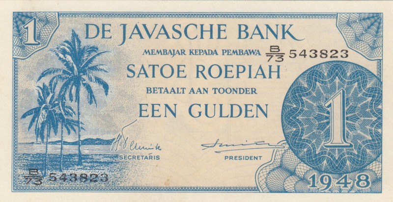 Netherlands Antilles, 1 Gulden, 1948, AUNC, p98 
Serial Number: B/73 543823
Es...