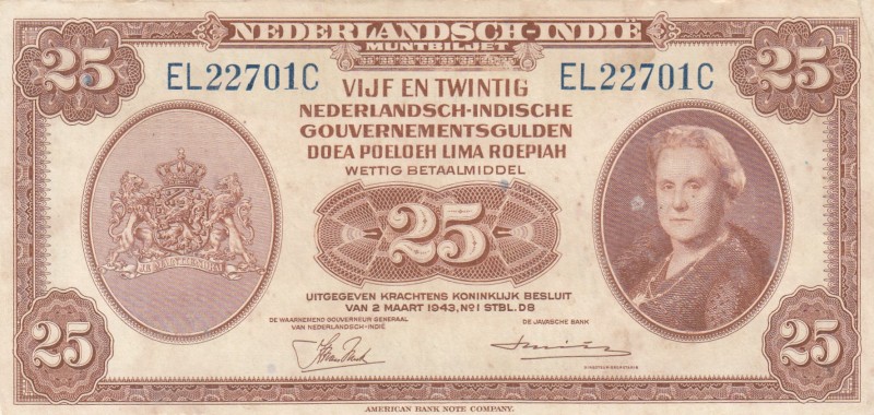 Netherlands Indies, 25 Gulden, 1943, VF, p115 
There is a disconnection in the ...