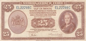 Netherlands Indies, 25 Gulden, 1943, VF, p115 
There is a disconnection in the bottom frame.
Serial Number: EL 22701C
Estimate: 75-150 USD