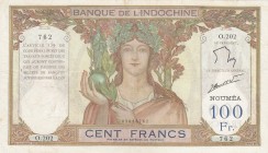 New Caledonia, 100 Francs, 1937, VF (+), p42b 
Corrected money
Serial Number: 762 O.202
Estimate: 75-150 USD