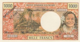 New Hebrides, 1.000 Francs, 1970, UNC, p20s, SPECIMEN
Serial Number: O.0 000000
Estimate: 500-1000 USD