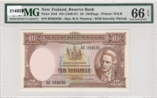 New Zealand, 10 Shillings, 1960-67, UNC, p158d 
PMG 66 EPQ
Serial Number: 6E084636
Estimate: 150-300 USD