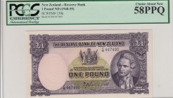 New Zealand, 1 Pound, 1940/1955, AUNC, p159a 
Serial Number: C 48 447490
Estimate: 125-250 USD
