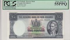 New Zealand, 5 Pounds, 1960/1967, UNC, p160d 
PCGS 55 PPQ
Serial Number: 11L 084438
Estimate: 125-250 USD