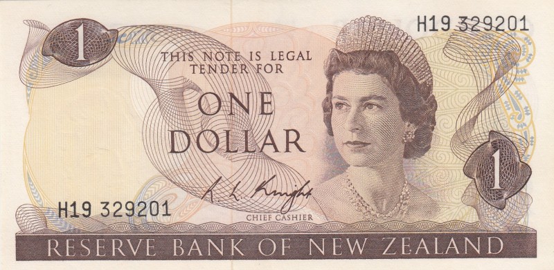 New Zealand, 1 Dollar, 1975/1977, AUNC, p163c 
Serial Number: H19 329201
Estim...