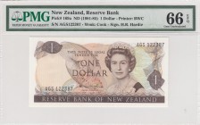 New Zealand, 1 Dollar , 1981-1985, UNC, p169a 
PMG 66 EPQ
Serial Number: AGS 122387
Estimate: 35-70 USD