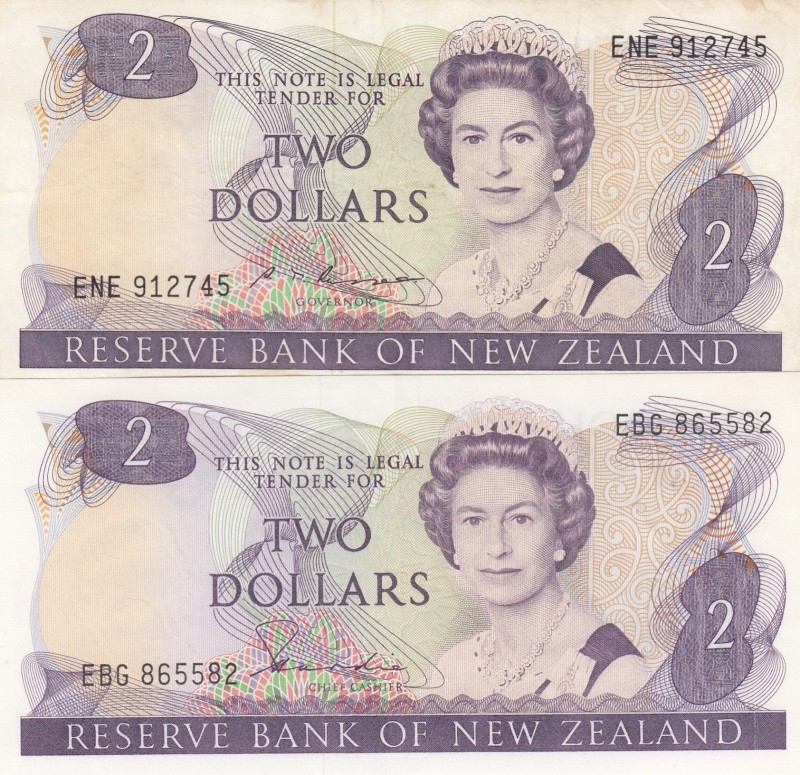 New Zealand, 2 Dollars, 1981/1989, XF, p170, (Total 2 banknotes)
2 Dollars, p17...