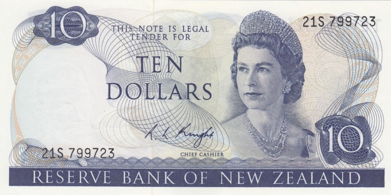 New Zealand, 5 Dollars, 1975, UNC, p172a 
Portrait of Queen Elizabeth II
Seria...