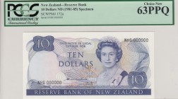 New Zealand, 5 Dollars, 1981/1985, UNC, p172a 
PCGS 63 PPQPortrait of Queen Elizabeth II
Serial Number: NHG000000
Estimate: 500-1000 USD