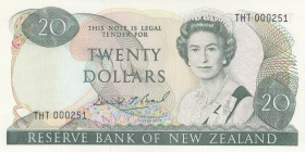 New Zealand, 20 Dollars, 1989, UNC, p173c 
First prefix.
Serial Number: THT000251
Estimate: 100-200 USD