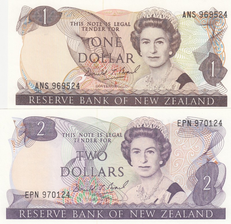 New Zealand, 1-2 Dollar, 1989, UNC, p169c,p170c, (Total 2 banknotes)
Portrait o...