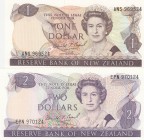New Zealand, 1-2 Dollar, 1989, UNC, p169c,p170c, (Total 2 banknotes)
Portrait of Queen Elizabeth II
Serial Number: ANS 969524, EPN 970124
Estimate:...