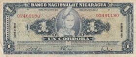 Nicaragua, 1 Cordoba, 1959, VF, p99c 
Serial Number: 02401180
Estimate: 25-50 USD