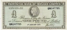 Northern Ireland, 1 Pound, 1968/1972, XF, p245 
Serial Number: QN 147785
Estimate: 100-200 USD