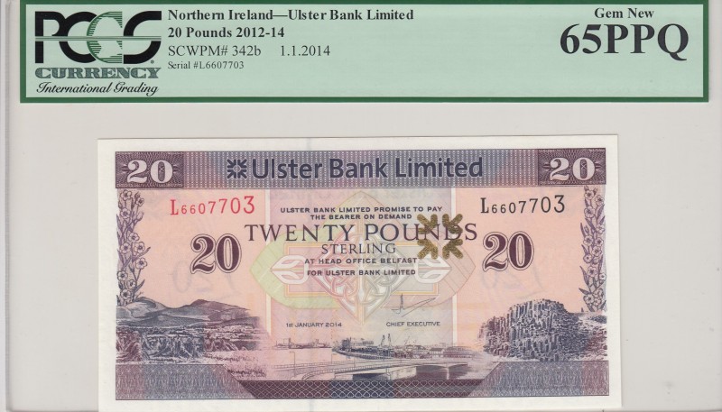 Northern Ireland, 20 Pounds, 2012/2014, UNC, p342b 
PCGS 65 PPQ
Serial Number:...