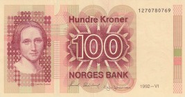 Norway, 100 Kroner, 1992, XF (+), p43d 
Serial Number: 1270780769
Estimate: 25-50 USD