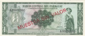 Paraguay, 1 Guarani, 1952, UNC, p193s, SPECIMEN
Serial Number: A 00000000
Estimate: 60-120 USD