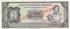 Paraguay, 5 Guaranies, 1952, UNC, p195s, SPECIMEN
Serial Number: A 00000000
Estimate: 100-200 USD