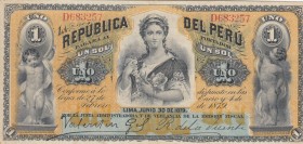 Peru, 1 Sol, 1879, VF, p1 
Serial Number: D683257
Estimate: 150-300 USD
