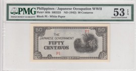 Philippines, 50 Centavos, 1942, AUNC, p105b 
PMG 53 EPQ
Estimate: 20-40 USD
