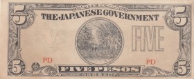 Philippines, 5 Pesos, 1942, AUNC, p107 
Japanese Occupation
Estimate: 25-50 USD