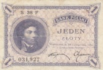 Poland, 1 Zloty, 1919, VF, p51 
Serial Number: S.38 F 031,927
Estimate: 50-100 USD