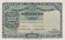 Portugal, 500 Reis, 1917, UNC, p105a 
Serial Number: AEJ 2UOX
Estimate: 50-100 USD