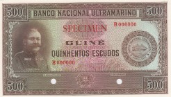 Portuguese Guinea, 500 Escudos, 1958, UNC, p39cts, SPECIMEN
Color Trail
Serial Number: B000000
Estimate: 400-800 USD