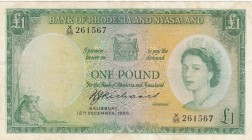 Rhodesia & Nyasaland, 1 Pound, 1960, VF, p21b 
Portrait of Queen Elizabeth II
Serial Number: X/55 261567
Estimate: 150-300 USD