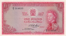 Rhodesia, 1 Pound, 1964, VF (+), p25a 
Serial Number: G/7 314633
Estimate: 100-200 USD