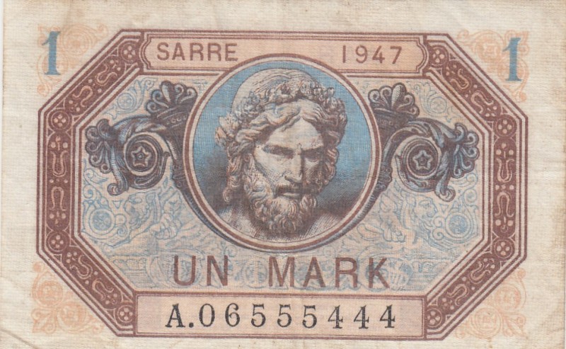 Saar, 1 Gulden, 1947, VF, p3 
Serial Number: A.06555444
Estimate: 100-200 USD