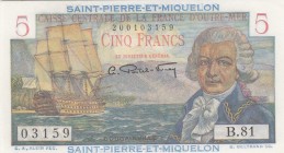 Saint Pierre & Miquelon, 5 Francs, 1950/1960, UNC, p22 
Serial Number: B.81 03159
Estimate: 60-120 USD