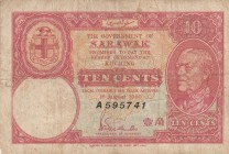 Sarawak, 10 Cents, 1940, FINE, p25b 
Serial Number: A595741
Estimate: 60-120 USD