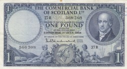 Scotland, 1 Pound, 1958, VF, pS336 
Serial Number: 27-R 566308
Estimate: 30-60 USD