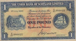 Scotland, 1 Pound, 1950, FINE, pS816a 
There is a hole in the money.
Serial Number: C/40 986022
Estimate: 40-80 USD