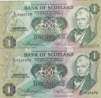 Scotland, 1 Pound, 1975, VF, p111c, (Total 2 banknotes)
Portrait of Queen Elizabeth II.
Serial Number: C/51 0740989, D/23 0397718
Estimate: 20-40 U...