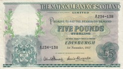 Scotland, 5 Pounds, 1957, XF, p262 
Serial Number: A234-138
Estimate: 75-150 USD