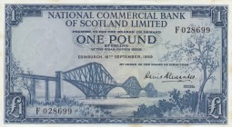 Scotland, 1 Pound, 1959, UNC (-), p265 
There are yellow stain.
Serial Number: F 028699
Estimate: 25-50 USD