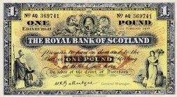 Scotland, 1 Pound, 1958, AUNC (-), p324b 
There are stain.
Serial Number: AQ 369741
Estimate: 40-80 USD