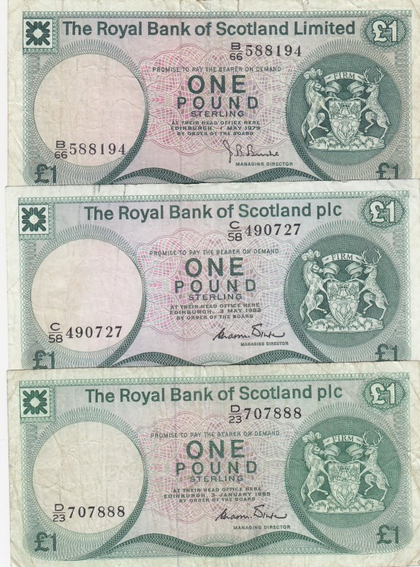 Scotland, 1 Pound, 1979, FINE (+), p336, (Total 3 banknotes)
Estimate: 20-40 US...