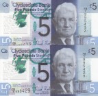 Scotland, 5 Pounds, 2015, UNC, p369 
Serial Number: FB/1995432 ve FB/1995429
Estimate: 25-50 USD