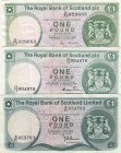 Scotland, 1 Pound, VF, (Total 3 banknotes)
1 Pound, 1975, p336; 1Pound, 1985, p341; 1 Pound, 1986, p341a
Serial Number: A/91 053703, D/13 004970, D/...